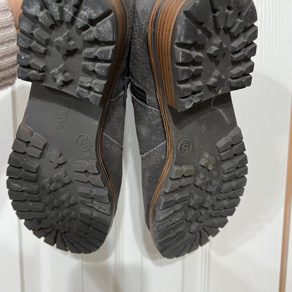 Merona Wm 9 Gray Suede Look Knee Buckle Zip Boots Target Chunky Moto Boho Grunge - Picture 4 of 9